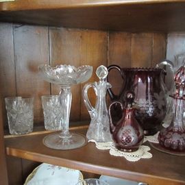 Antique cut glass & ruby glass