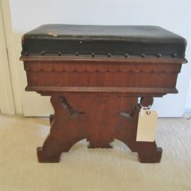 Very nice antique leather-top footstool/ storage, top opens