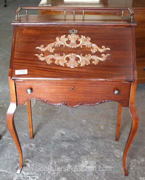 ANTIQUE Mahogany Ladies Slant Front Desk with Gallery
Located Inside – Auction Estimate $100-$300
