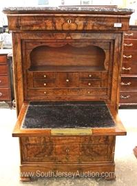 ANTQUE Burl Walnut Marble Top Abbatant in the Biedermeier Style Fall Front Desk
Located Inside – Auction Estimate $300-$600
