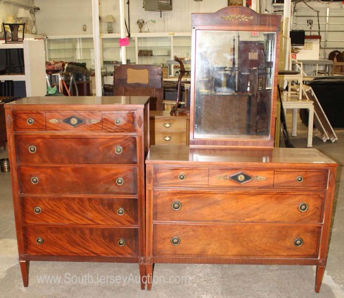 Numerous Burl Mahogany High and Low Chest (Mirrors with these Low Chest)
Located Inside – Auction Estimate $300-$600
