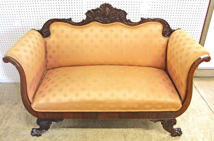 ANTIQUE Fancy Carved Paw Footed Mahogany Settee in Good Condition
Located Inside – Auction Estimate $300-$600

