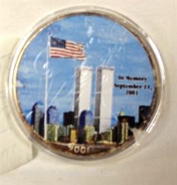 God Bless America Painted Silver Eagle $1 Dollar

2001 with Twin Towers Memory on Back

Located Inside – Auction Estimate $20-$50 