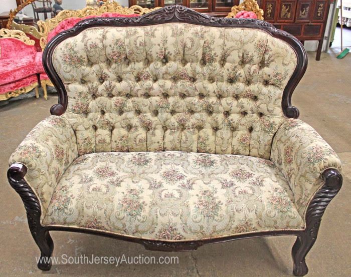 2 Piece Upholstered Button Tufted Carved Frame Sofa and Loveseat in the Victorian Style
Located Inside – Auction Estimate $100-$400
