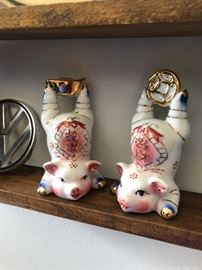 porcelain pair of Chinese lucky pigs