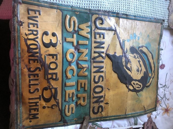 Jenkinson's Winner Stogies large metal advertising sign 3 for 5cents