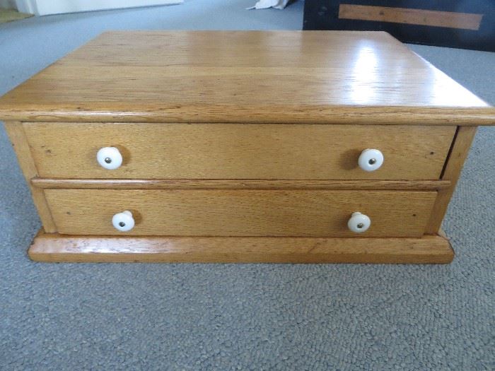 2 DRAWER SPOOL THREAD BOX WITH PORCELAIN KNOBS
