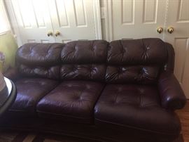 Bernhardt burgundy tufted leather sofa...a bit tough shape, but a good price!