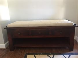 Mud room/entryway cushion topped bench