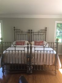 Beautiful brass beds from early 1800s! Two twins or a King...Peacock Alley bedding, made in Italy, linen & Cotton