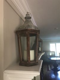 One of a pair of wood and glass lanterns
