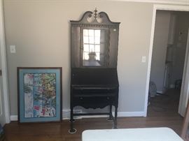 Lovely small black desk/curio cabinet