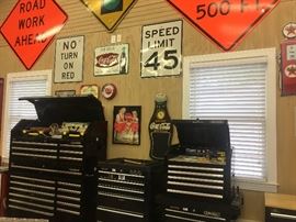 2 Kobalt tool chests, 1 Husky tool chest with wood work top