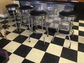 4 (new) chrome soda counter swivel stools 