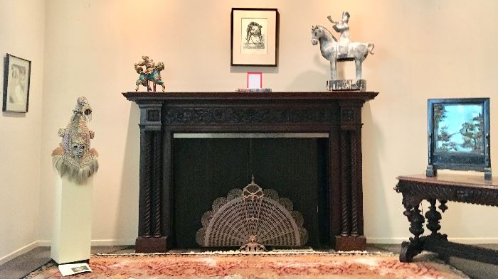 Hand Carved Fireplace (Venetian Taste); 5' Tall, 6 1/2' Wide, Late 19th Century