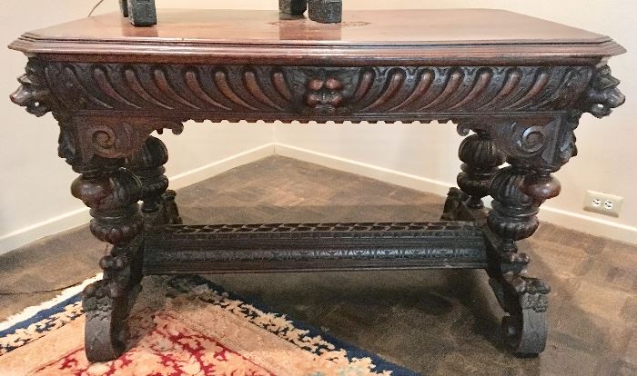 Dramatically Carved Ornate 19th Century Oak Center Table
