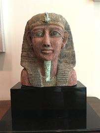 Wood and Gesso with Bronze Beard and Uraeus; 12" Tall  on 5" Stand, in Acrylic Case, purported to be Egyptian Antiquity, 900 - 600  B.C.