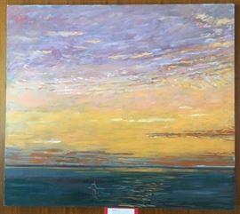 California Sunset Oil Painting by Leo Robinson, b.1931  Cal-State Professor or Art