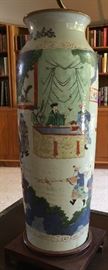 Chinese Famille Verte Vase on Lamp Stand