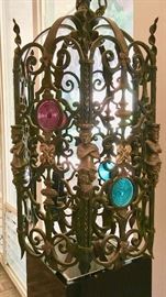 Iron and Brass Chandelier with Grotesque Figures, 30" Tall & Chain