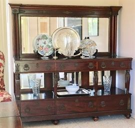 Mahogany Sideboard with (4) Bronze Fitted Caryatids, Mirrored Back; From Late 19th Century Chicago Mansion