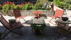 Rare Mid-Century Patio "Folding Chair" and  even-rarer "Folding Ottoman" by John Caldwell for Brown-Jordan, featured in California Design 10 (1968). Also (not shown) Brown Jordan Patio Bar Cart 