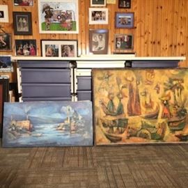 Cabinet behind paintings is 36" tall to help you understand scale of paintings