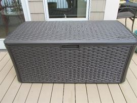 All weather outside chest.  Suncast.