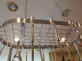 Stainless Steel hanging pot rack with hooks. 