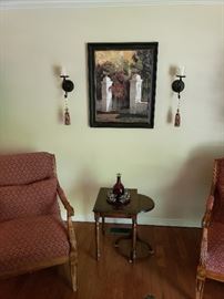 Flexsteel chairs (2), side table, print