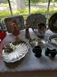 silver plate, figurines