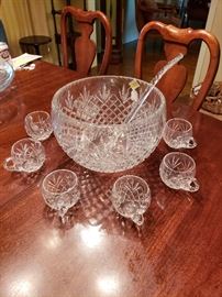 Ofnah crystal punch bowl, ladle, cups