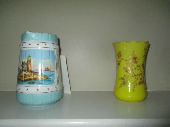 Yellow vase from England Circa 1860, and 19th century water pitcher