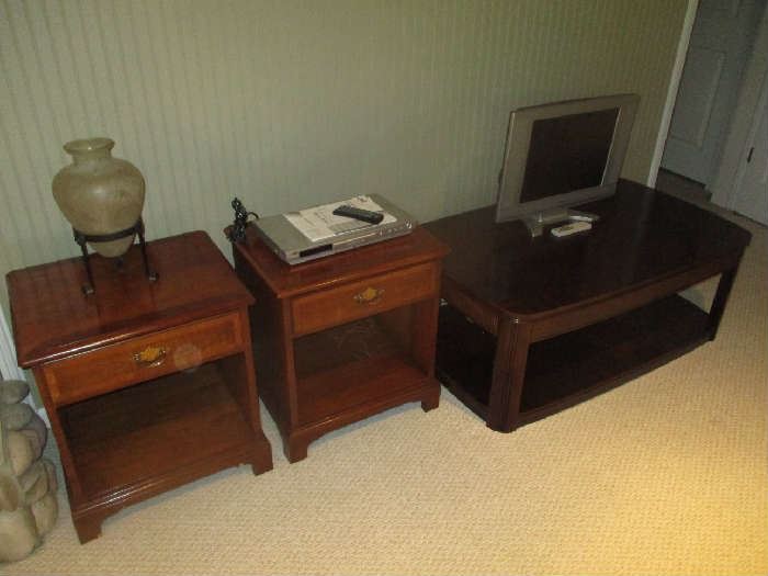 Pair of henredon nightstands, TV stand and Sylvania flat screen TV