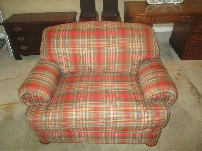 Oversized plaid upholstered chair