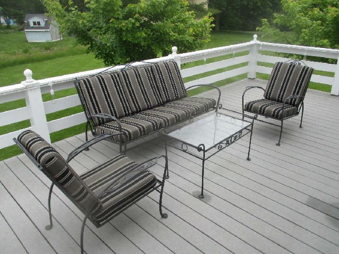 patio set with sofa, 2 chairs and table