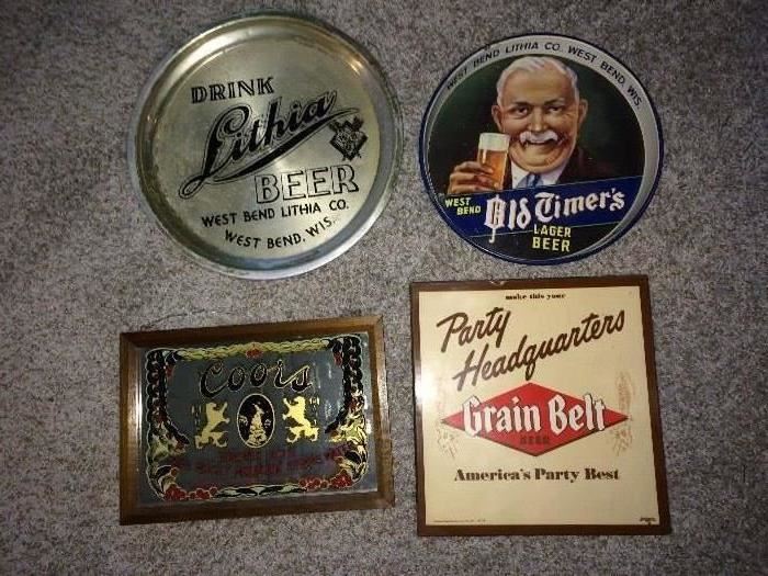Vintage beer trays and signs