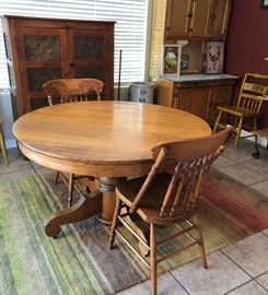 Kitchen Table Oak Pedestal (Chairs Sold Sep)