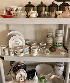 VINTAGE CANISTERS, VASES, PLATES, BOWLS, CUPS, ETC.