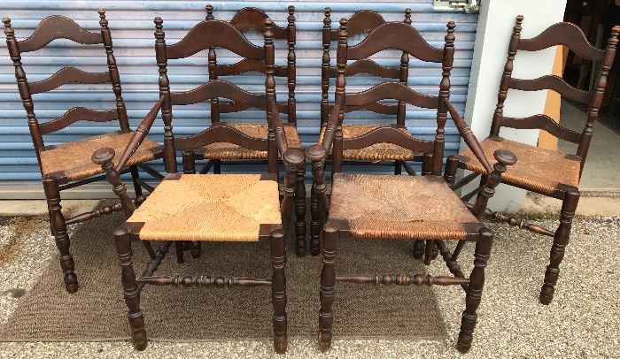 Antique Tel City set of 6 Walnut Ladderback style chairs