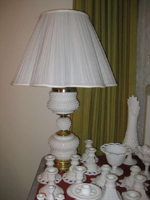 matching pair of quality milk glass lamps