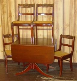 Mahogany Drop Leaf Table w/4 Rose Back Chairs