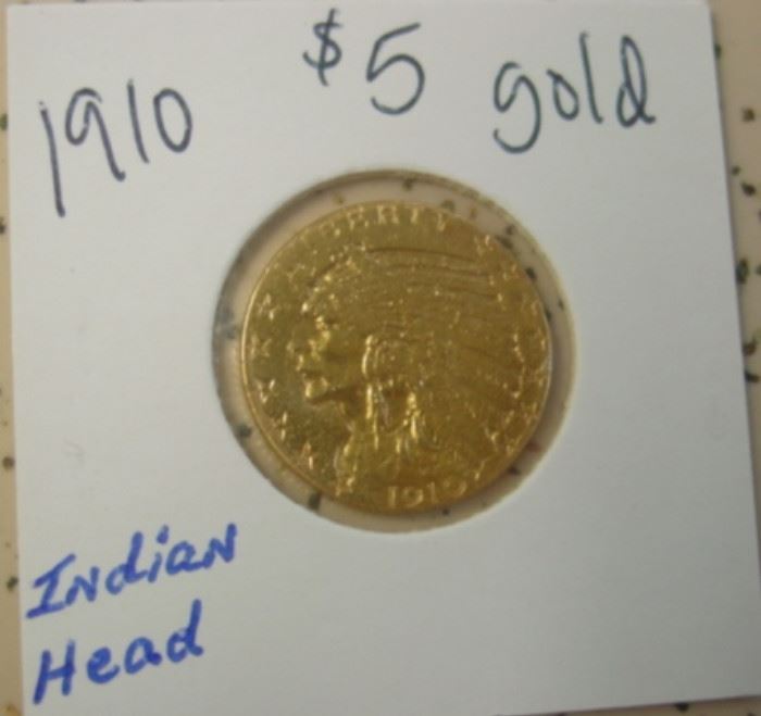 1910 Gold $5.00 Indian Head Coin