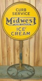 1940's - 1950's  24" Porcelain Lollipop Midwest Ice Cream Curb Service Sign