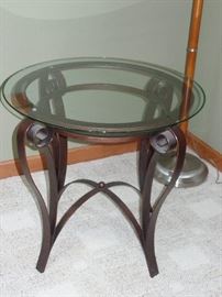 Glass and iron coffee table w/2 matching side tables 