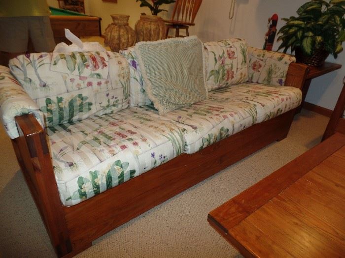 Wood crate style furniture - couch, loveseat, coffee table,2  side tables, couch table and cabinet - Also has kitchen table 