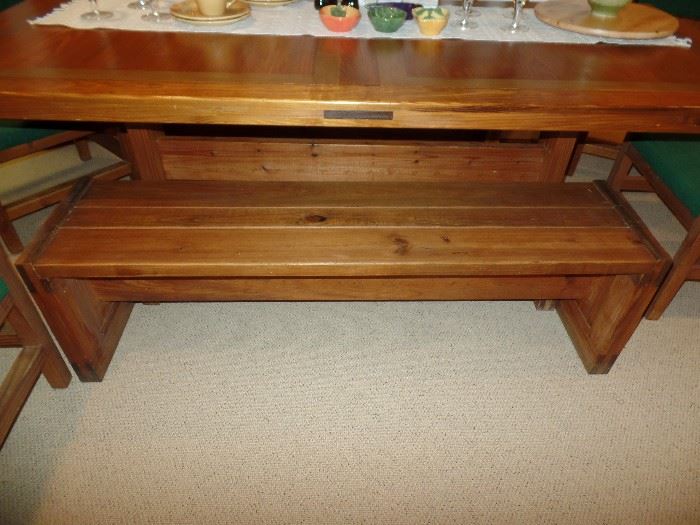 Solid wood table w/2 benches and 4 chairs - Great Condition 