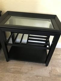 BLACK END TABLE W/ GLASS TOP
