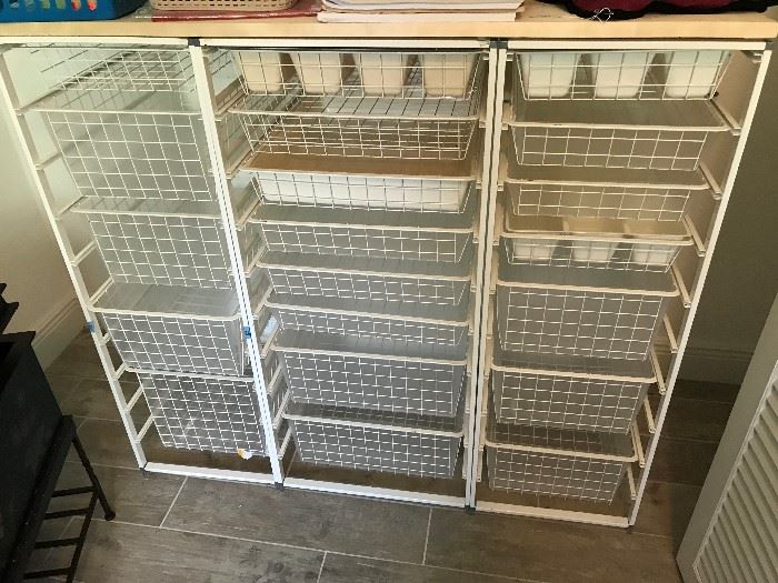 3PC. METAL  STORAGE UNITS W/ WIRE BASKETS - EACH SET WILL BE SOLD SEPARATELY