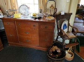 mid century buffet, antique highchair